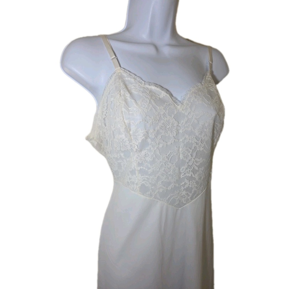 Vtg 1960s Vanity Fair Tricot Nylon Lace Bodice White Slip Dress LARGE‎ Size 38 - Picture 4 of 9